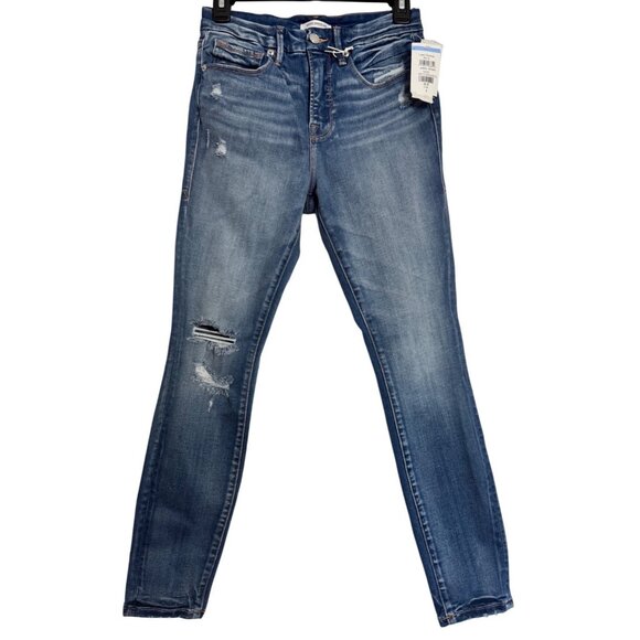 Good American Good leg Crop Size 4/27 Distressed Stretchy Slim High Rise NWT - Picture 8 of 9